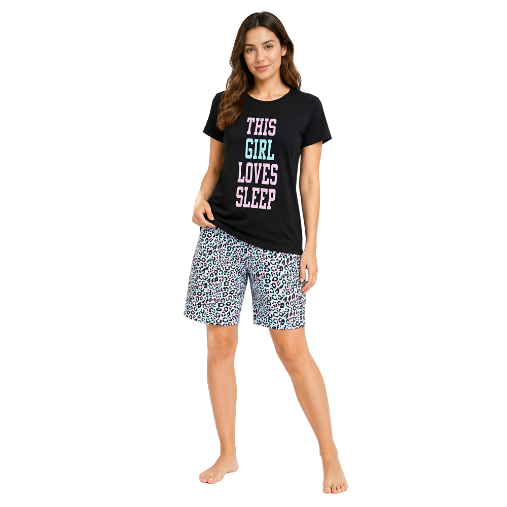 pajama Top+ Shorts Black